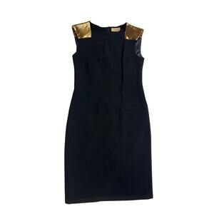 PORTS 1961 Black Metallic Trim Cap Sleeve Sheath Dress Size 2